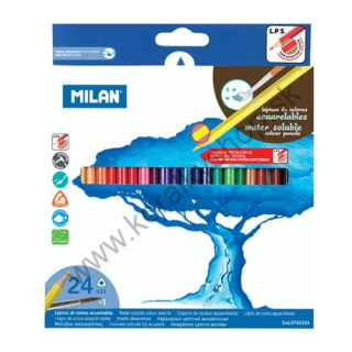 Pastelky MILAN trojhranné akvarelové so štetcom - 24 ks
