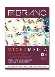 Blok Fabriano Mixed media - A4 - 250 g - biela - 40 ks/bal