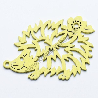 Drevená dekorácia - ježko - 8 x 5,5 cm - žltá - 1 ks