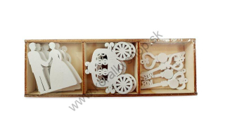 Drevená dekorácia nalepovacia - svadba  - biela - 16 ks