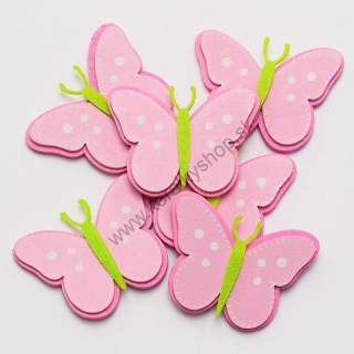 Drevená dekorácia nalepovacia - motýľ - 5,5 x 4 cm - ružová - 6 ks