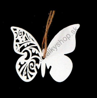 Drevená dekorácia - motýľ - 7 x 6 cm - biela - 5 ks