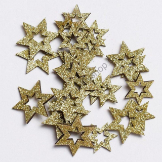 Vianočná dekorácia - hviezdy mix - 2,5 až 3,5 cm - zlatá - 24 ks