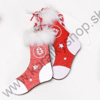 Drevená dekorácia - ponožky - 4,5x6,2cm - červená - 2 ks