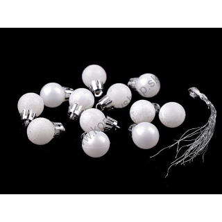 Vianočné gule plastové - 2 cm - biela - 12 ks