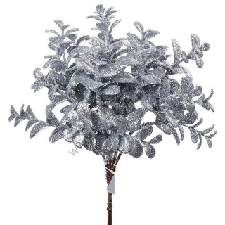 Vetvička s glitrami - strieborná - 24 cm