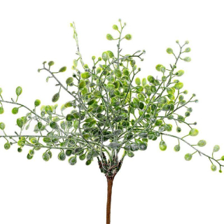 Zápich - drobné lístky zasnežené - 24 cm - zelená - 1 ks
