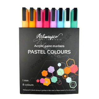 Akrylové fixy - hrot 1 mm - pastelové - sada 8 ks