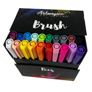 Akrylové fixy - Brush pens - hrot  od 1 až 3 mm - sada 20 ks
