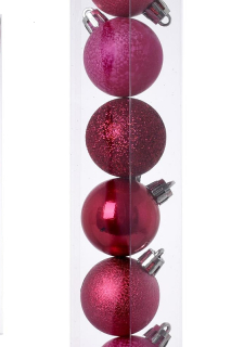 Vianočné gule plastové - 2 cm - magenta - 12 ks