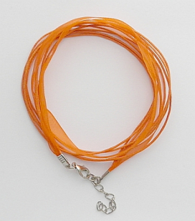 Náhrdelník s organzou + 4 vosk. šnúrky - oranžový