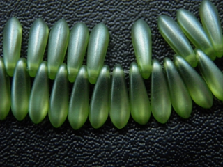 Sklenená korálka jazýček -10x3mm- zelená  voskovaná - 20 ks