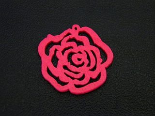 Drevený filigrán - ruža - ružová NEON - 1 kus