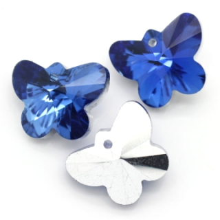Brúsená korálka - motýľ - modrá - 1 ks