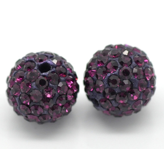 Shamballa korálka - 10 mm - fialová - 1 ks