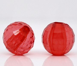 Plastová korálka - guľa - červená-  20 ks