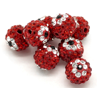 Shamballa korálka - 10 mm - červená - 1 ks