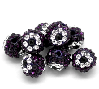 Shamballa korálka - 10 mm - fialová - 1 ks