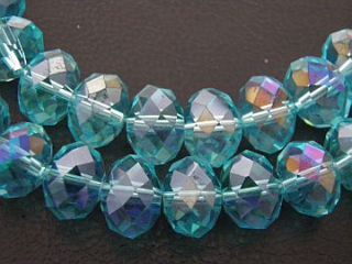 Brúsené korálky s AB - 12x8mm - bledomodrá - 5 ks