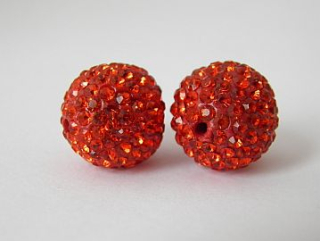 Shamballa korálka - 12 mm - červená - 1 ks