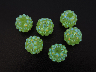 Shamballa korálka - 14 mm - zelená s AB efektom - 1 ks