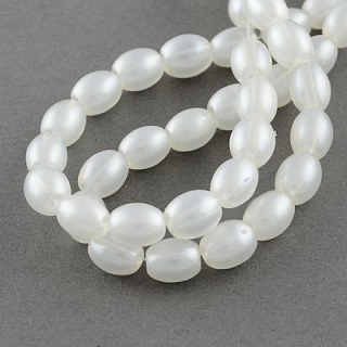 Sklenené oválne korálky -9x6x6mm - biela - 10 ks