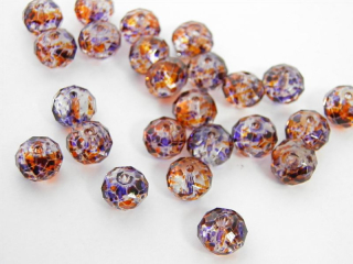 Brúsené korálky prskané - 10 x 8 mm - fialovo-oranžová - 5 ks