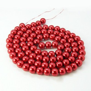 Voskované perly 4mm - červená -10ks