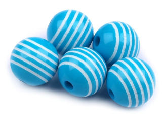Plastová korálka s prúžkami- pr. 18 mm - modrá - 1 ks